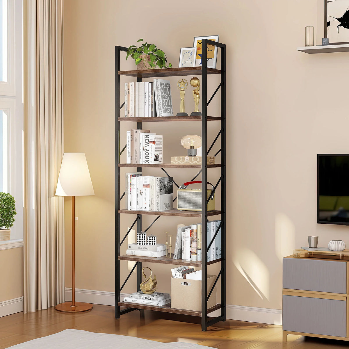 6 Tiers 69 inch Freestanding Bookshelf Black & Brown G45228