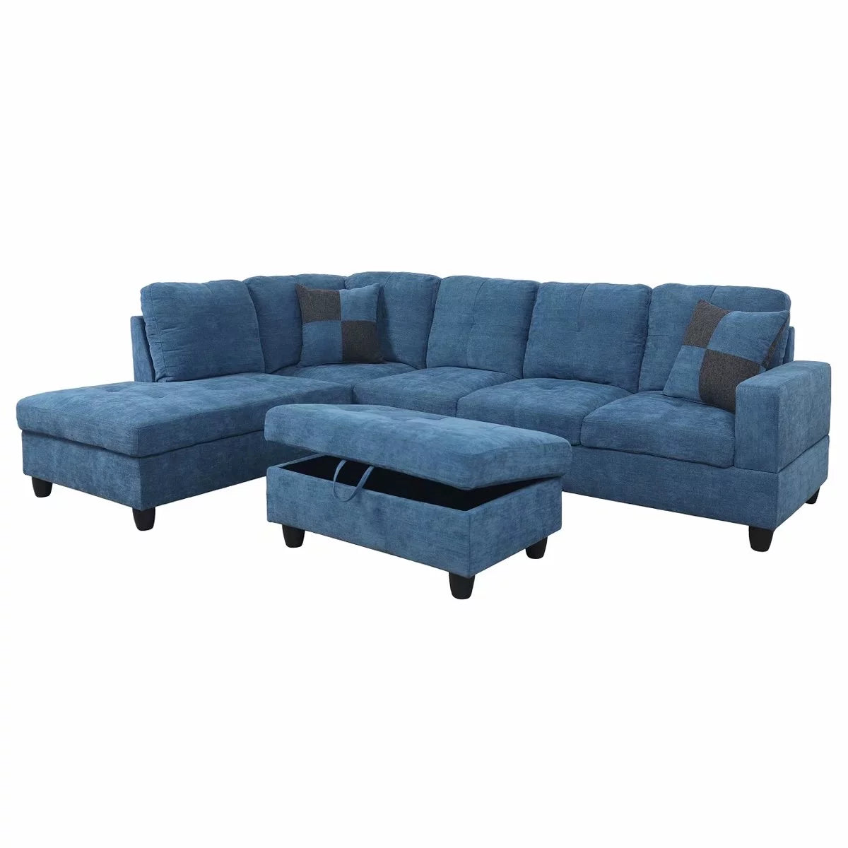 Blue L-Shaped Sectional Sofa Set J56822