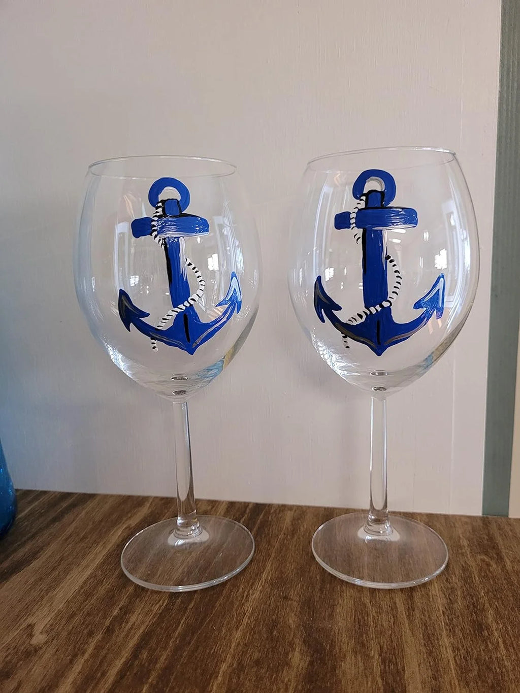 Set Of 2 Hand Painted Stemmed Wine Glasses H2517