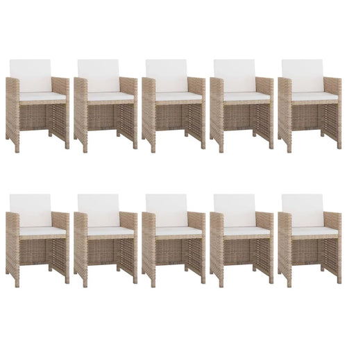 11 Piece Patio Dining Set with Seat Cushion Beige Poly Rattan X516014