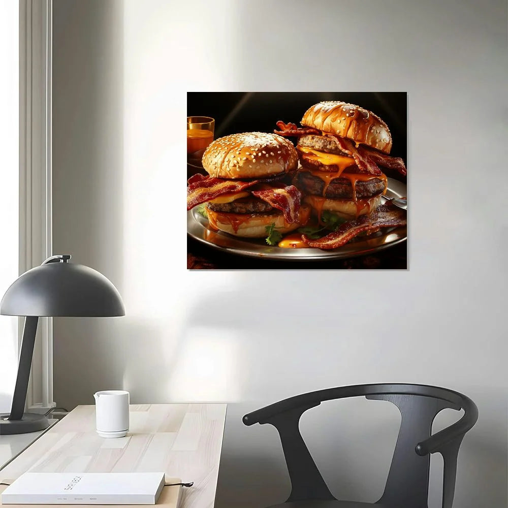 Canvas Wall Art American Burger Stretched and Framed T893792