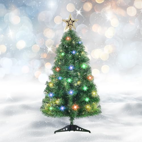 24" Tabletop Artificial Christmas Tree with Ornaments & LED String Lights Q56503