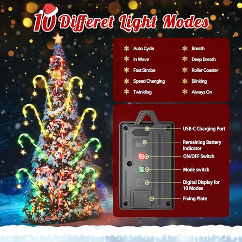 Solar Candy Cane Lights 10 Modes Waterproof 28 FT 72 LEDs K350529