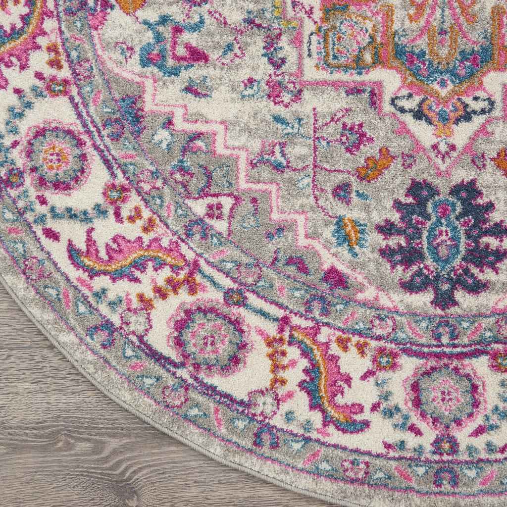Light Grey Pink 4' Round Area Rug M781