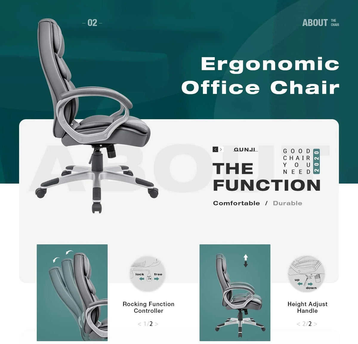 Gray High Back Leather Office Chair with Lumbar Support P61366
