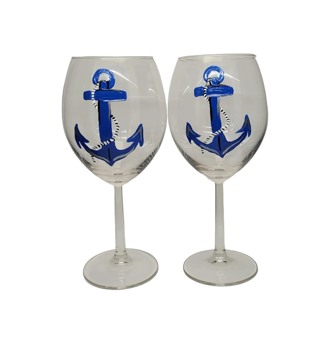 Set Of 2 Hand Painted Stemmed Wine Glasses H2517