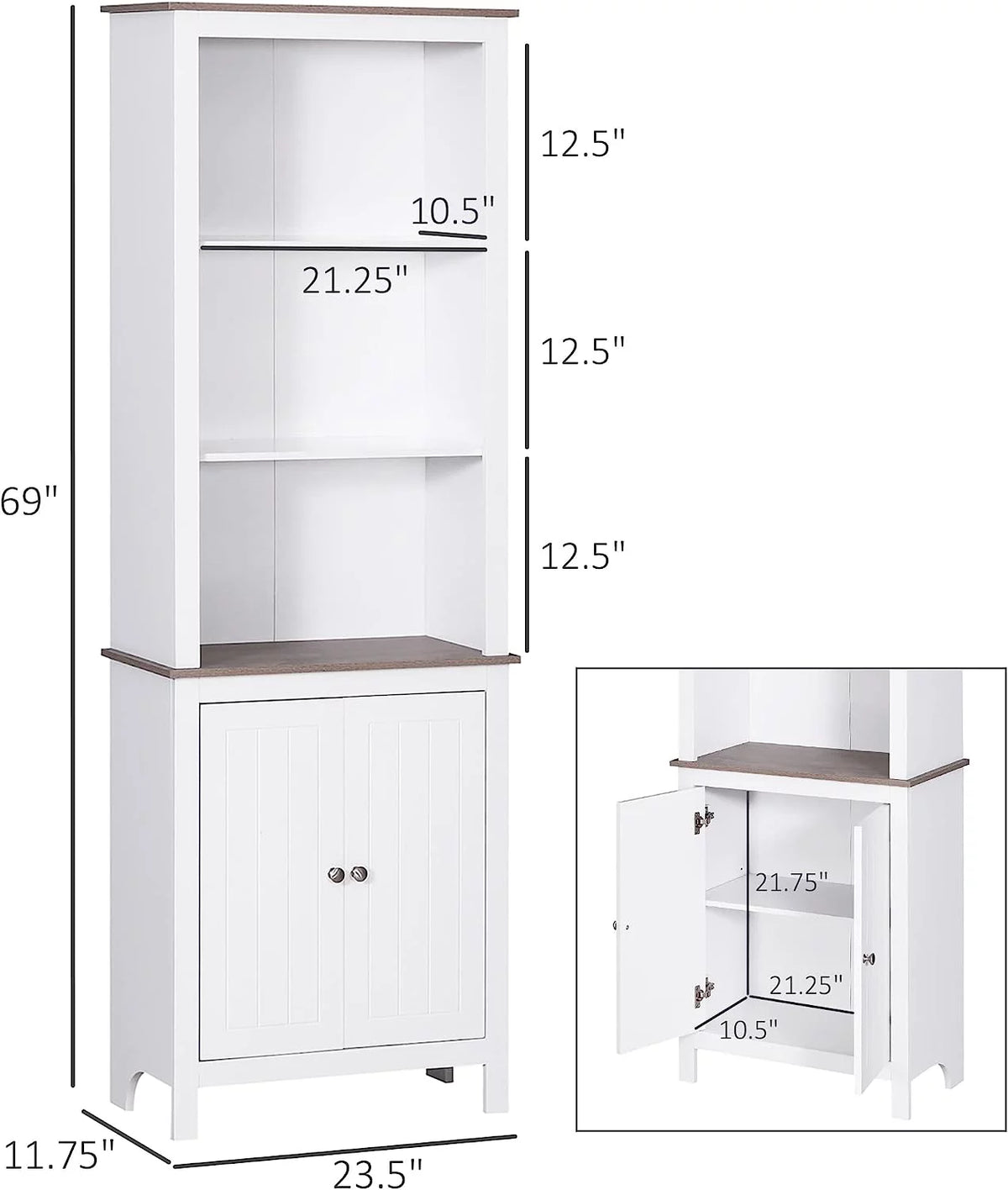 White 3-Tier Double Door Storage Cabinet Y9090