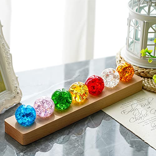Set of 7 Crystal Balls with LED Wooden Stand N103