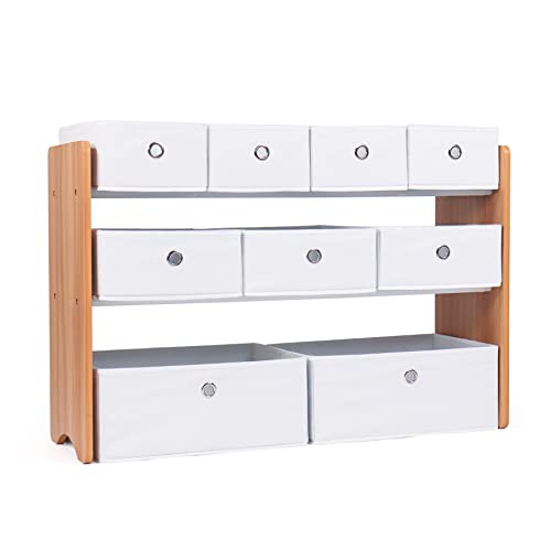 Natural White Toy Storage Organizer with 9 Removable Fabric Bins I346739