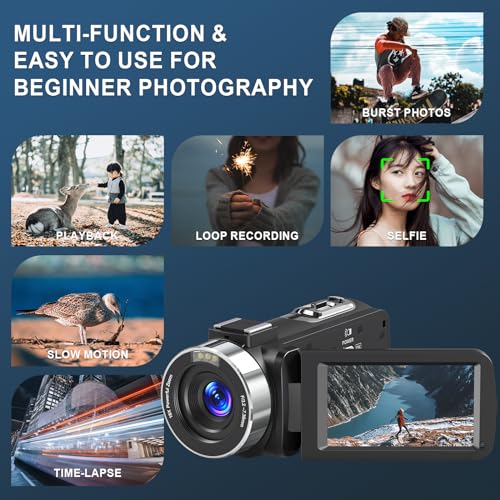8K Video Camera Camcorder, 64MP IR Night Vision Vlogging Camera, 18X Zoom WiFi Digital Touch Screen Camcorder with 32G SD Card M612