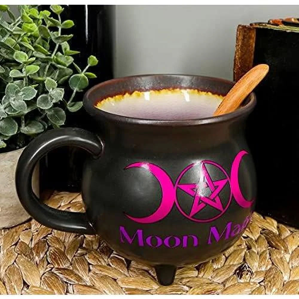 Porcelain Cauldron Shaped Bowl or Mug 32Oz with Wooden Spoon U2149