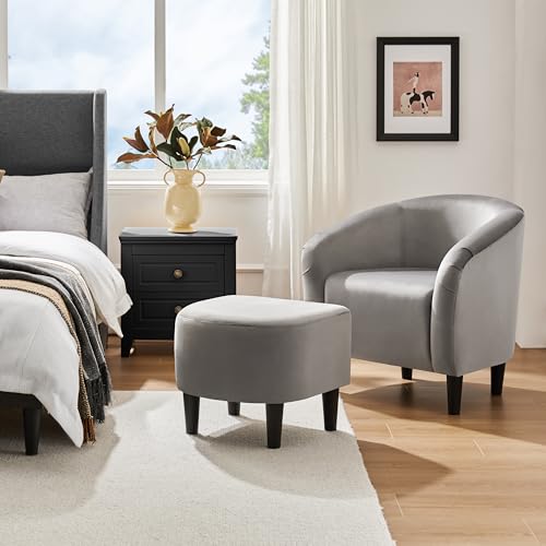 Fabric Accent Armchair with Ottoman U9584