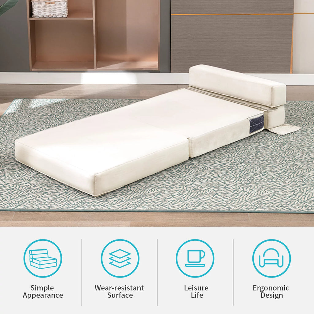 Convertible Single Sofa Bed Folding Futon Sleeper Beige L5543