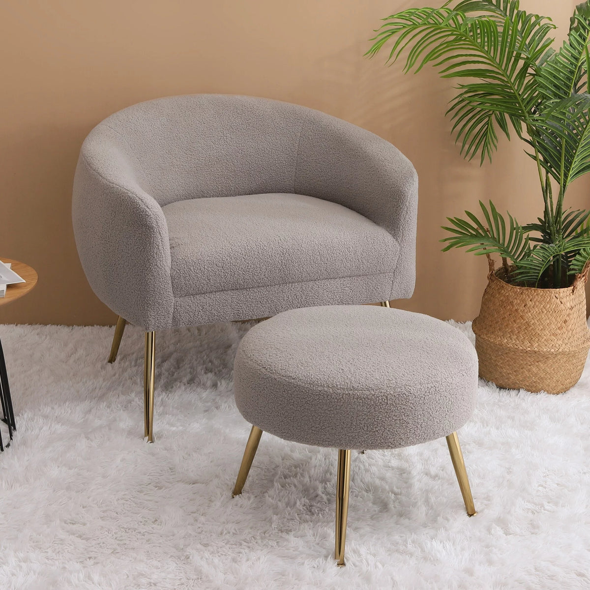 Grey Teddy Velvet Armchair with Ottoman F394162
