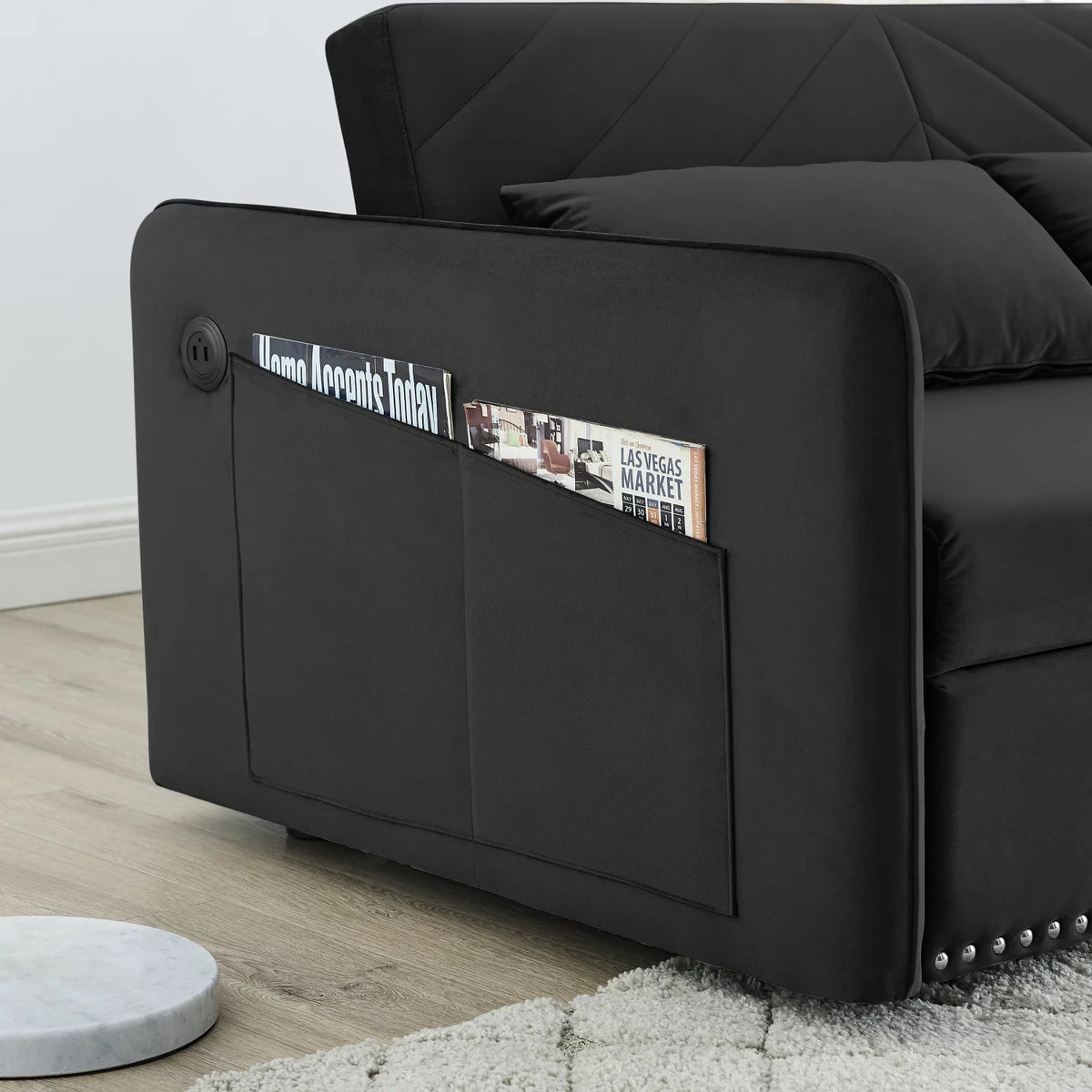 Black Velvet Pull-out Sofa Sleeper Y95492