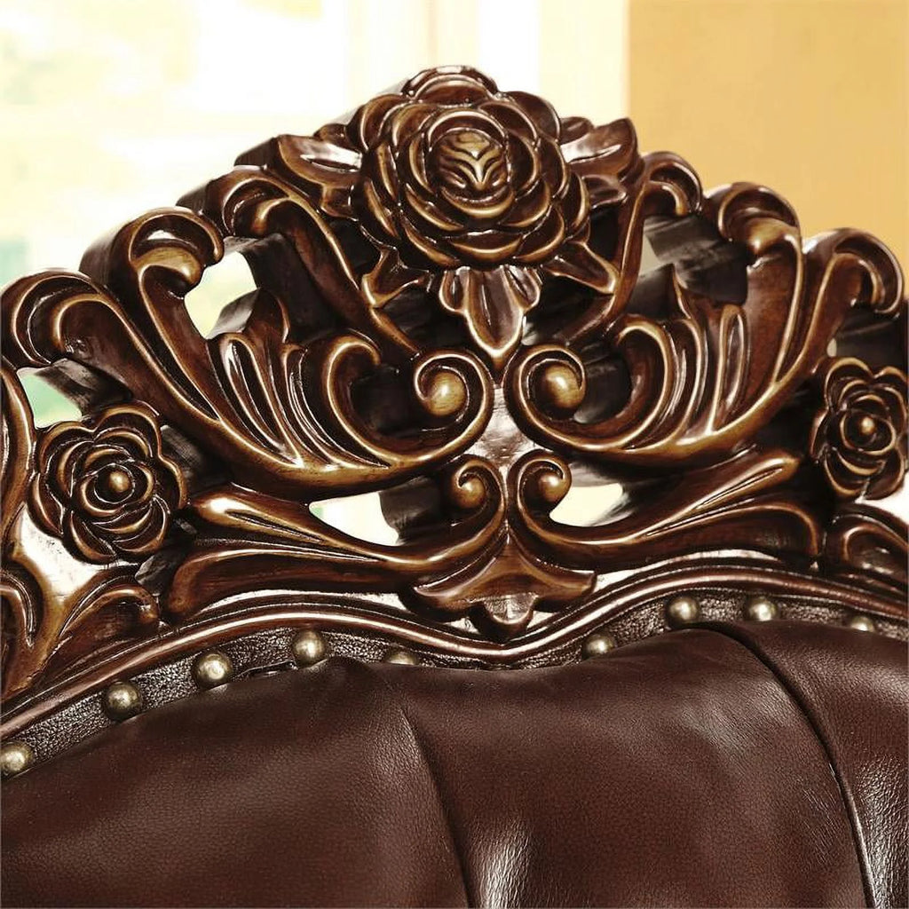Dark Oak Top Grain Leather Tufted Sofa V184