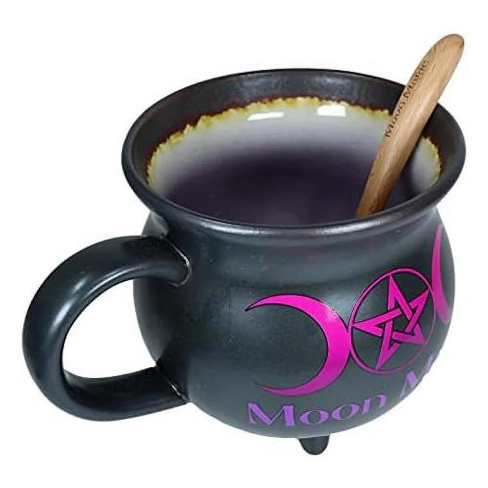 Porcelain Cauldron Shaped Bowl or Mug 32Oz with Wooden Spoon U2149