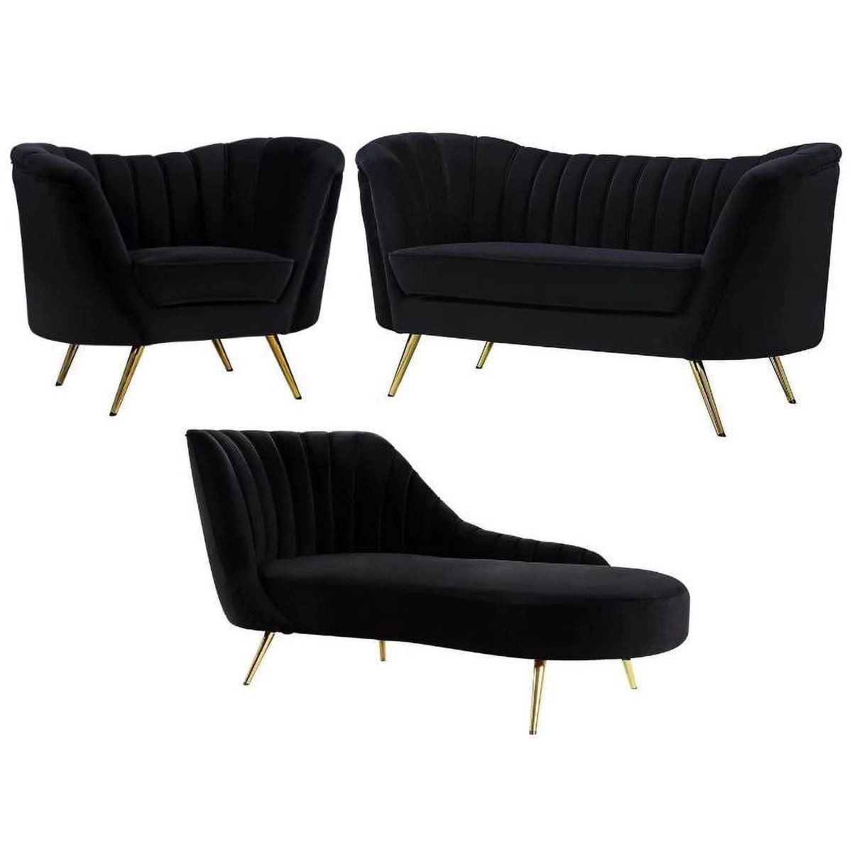 3-Piece Velvet Accent Chair Chaise & Loveseat D344742