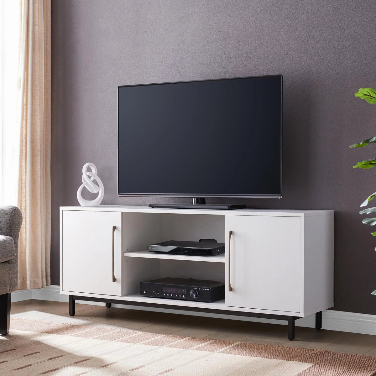 White Antiqued Gray Oak Rectangular TV Stand N641