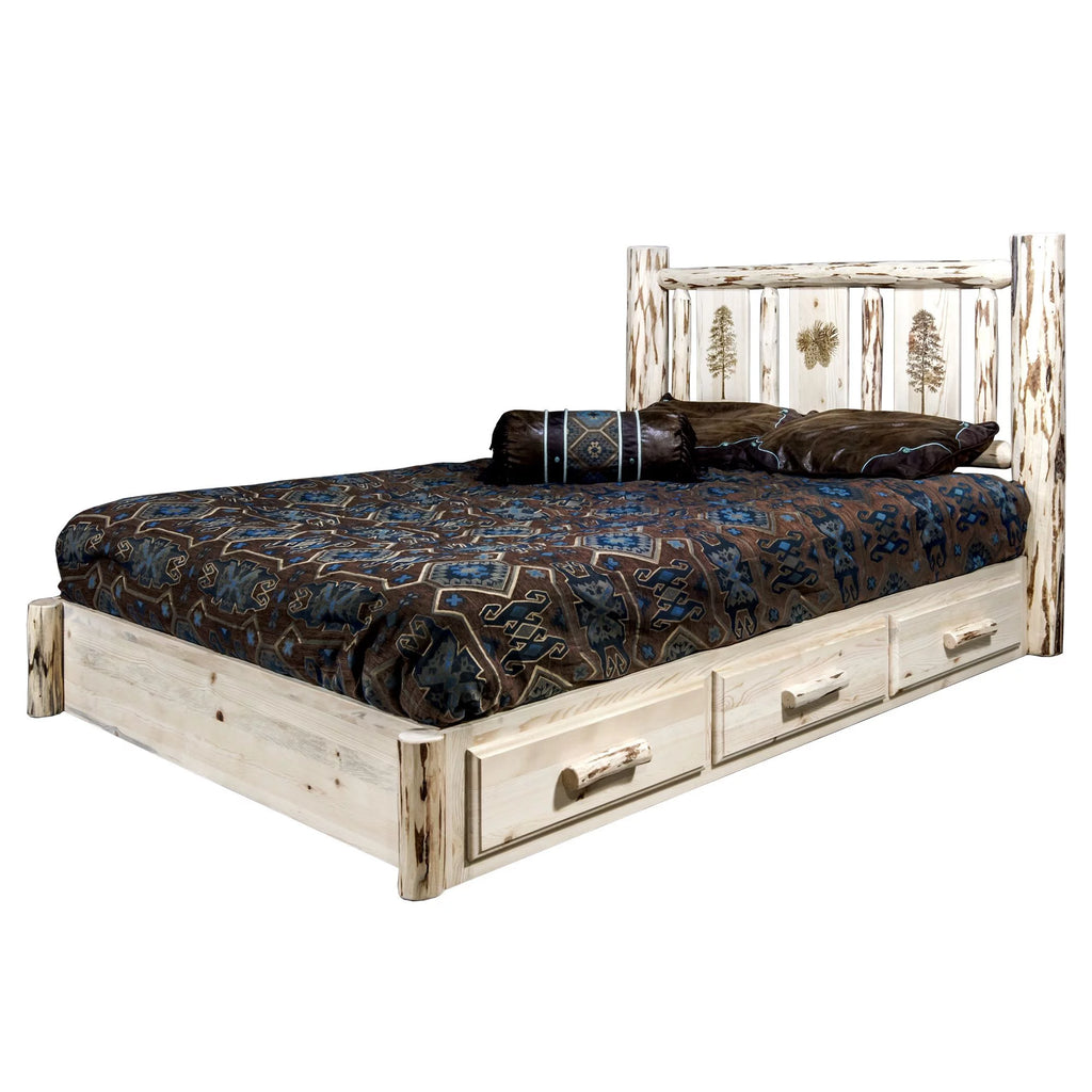 Natural Wood Full Platform Bed with Storage F10697