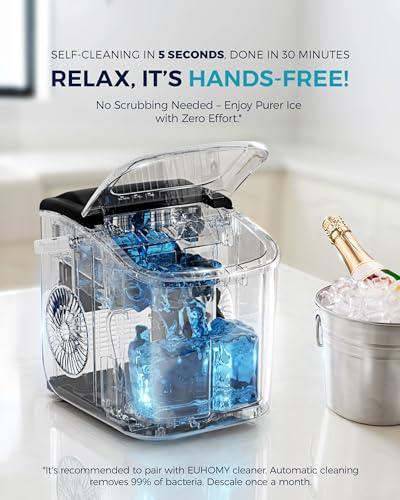 Countertop Ice Maker Machine with Handle, 26lbs in 24Hrs, 9 Ice Cubes Ready in 6 Mins, Auto-Cleaning Portable Ice Maker with Basket and Scoop (Black) C27627