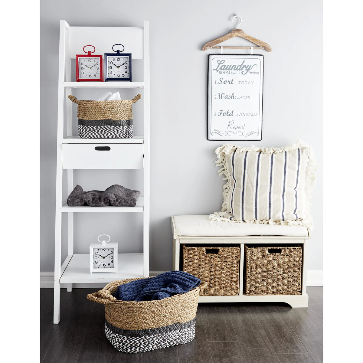 White Wood Storage Bench with Cushion Seat Y79002
