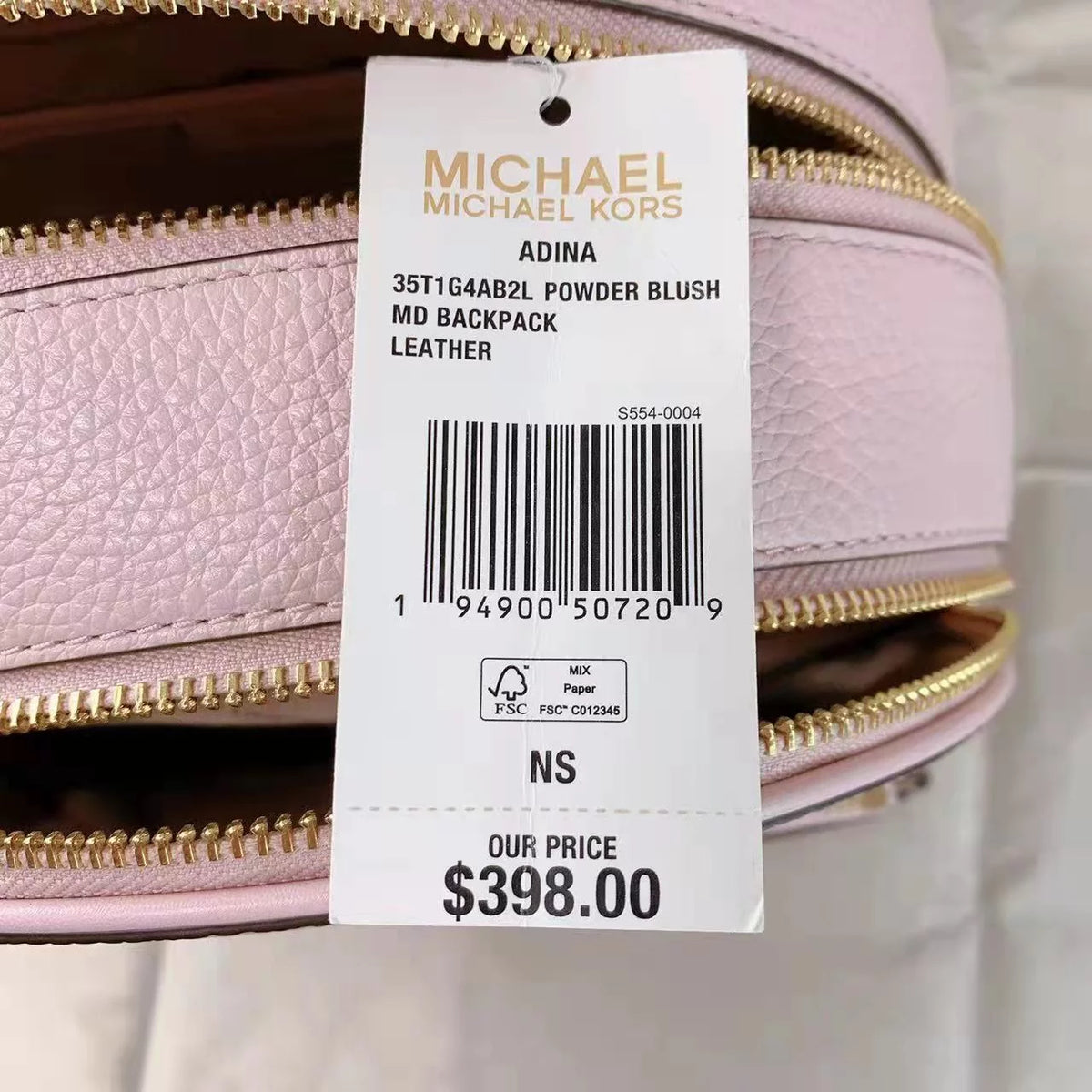 Powder Blush Pink Pebbled Leather Backpack O2360