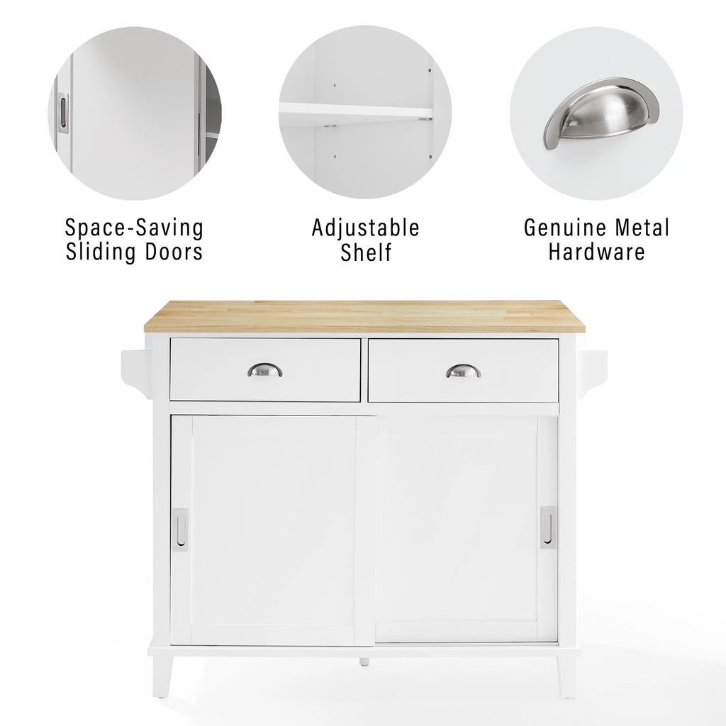 Drop Leaf Kitchen Island White Natural I285