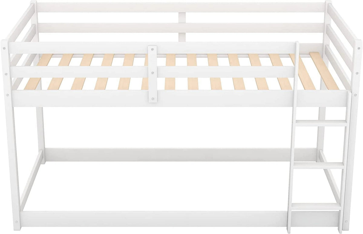 Twin Over Twin Bunk Bed with Guardrail and Ladder B182