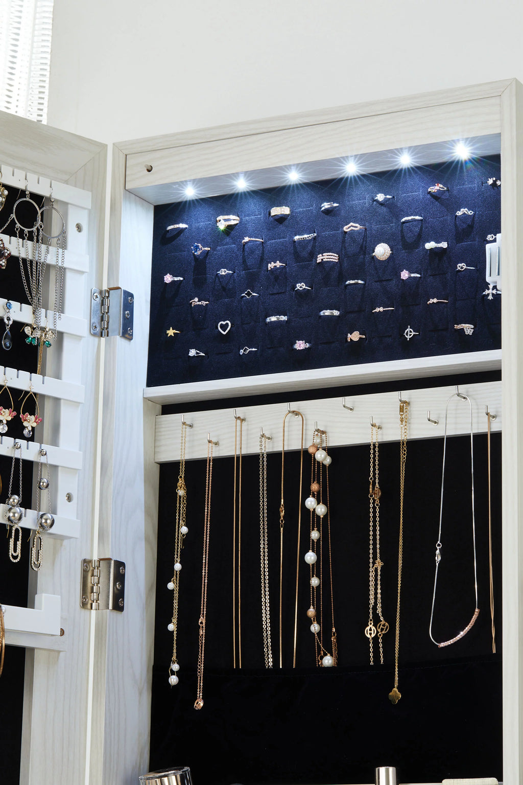 White Wall-Mounted Jewelry Cabinet with LED Lights N892