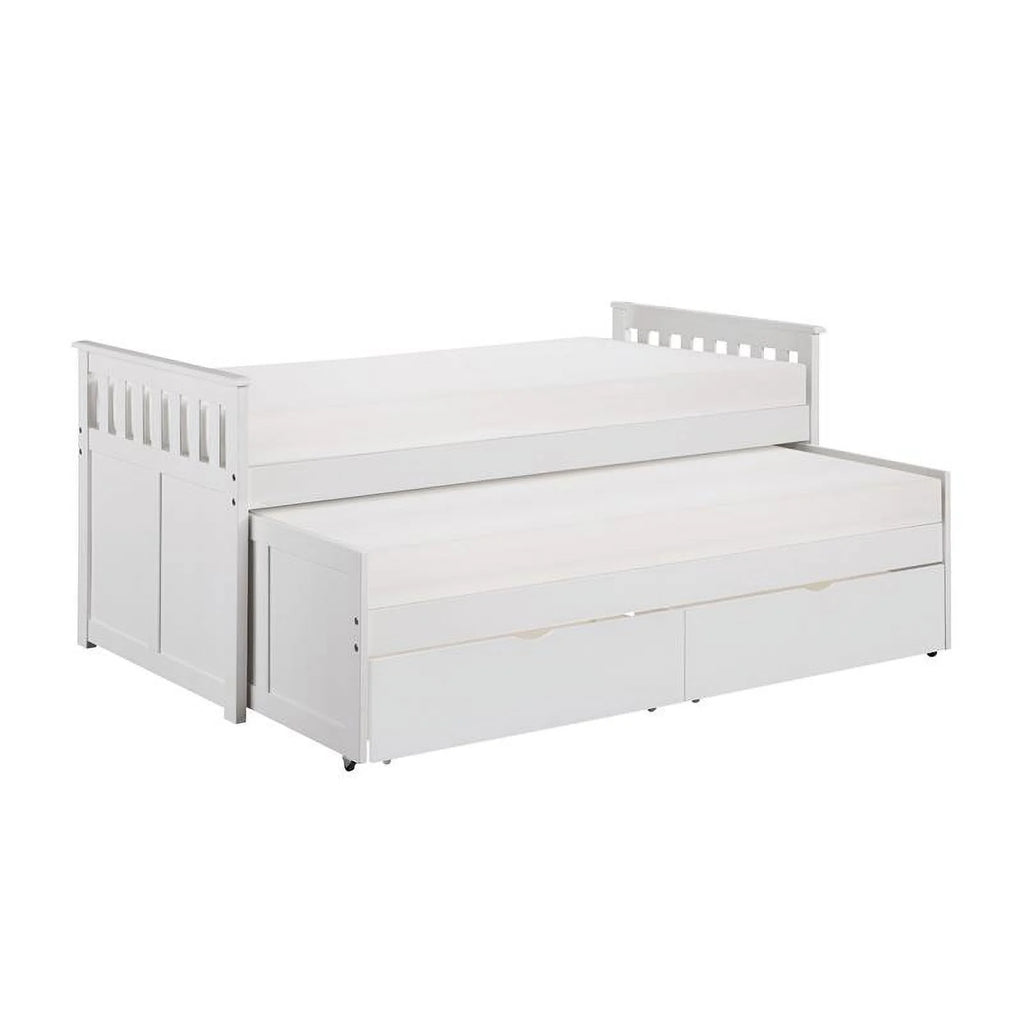 White Wood Twin Bed with Storage Boxes I500