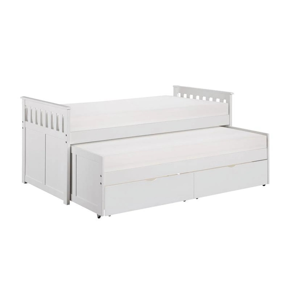 White Wood Twin Bed with Storage Boxes I500