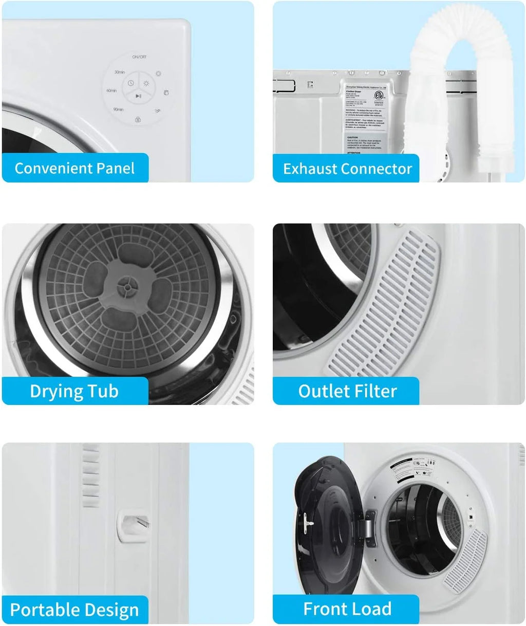 White 13lbs Portable Clothes Dryer with Stainless Steel Tub Q1676