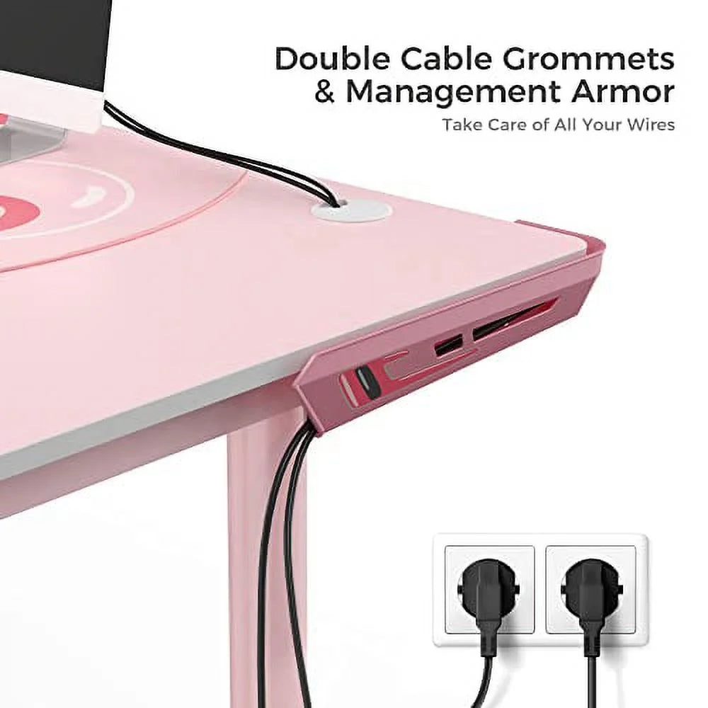 Pink L Shape Gaming Desk with Cable Management P366