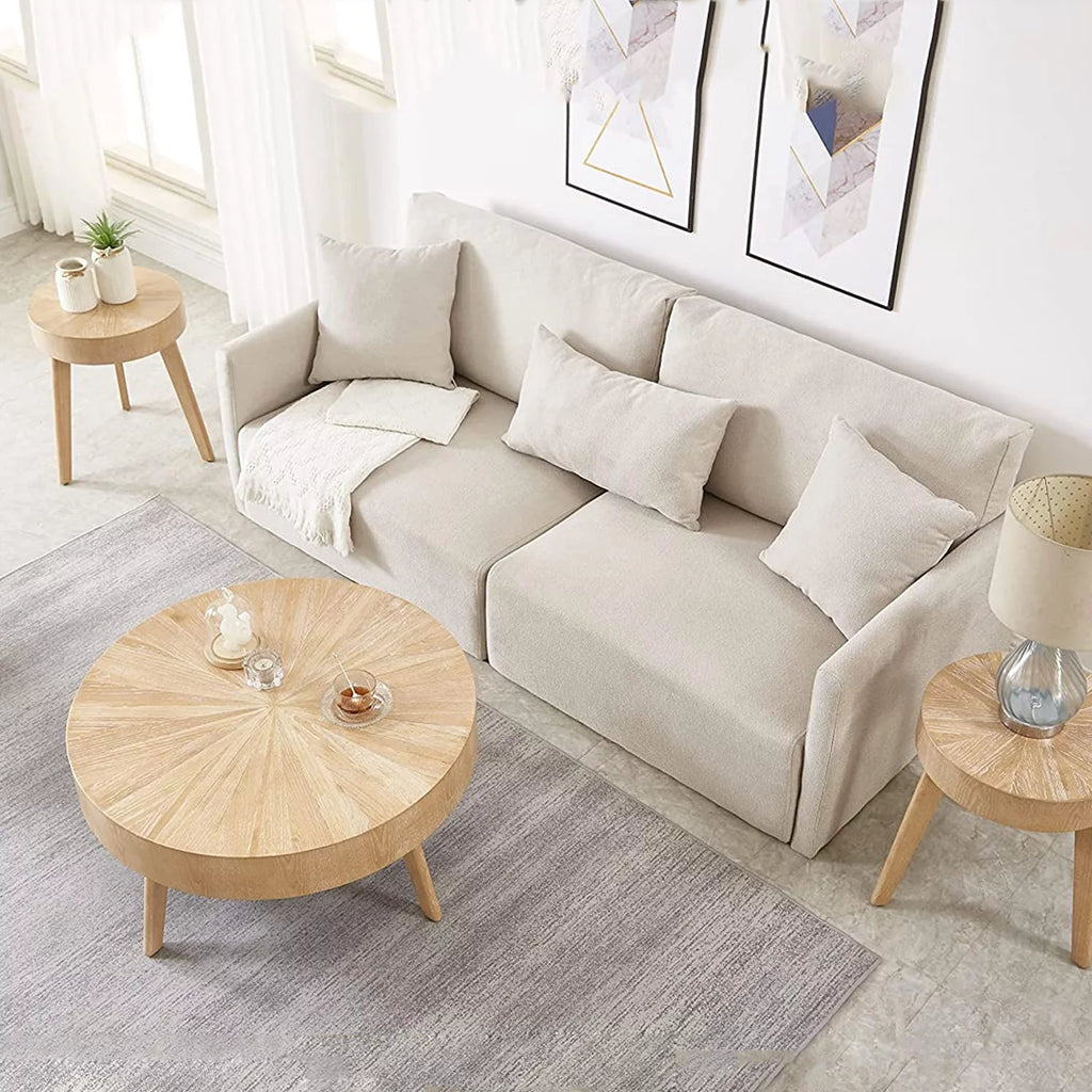 Round Solid Wood Coffee Table Set of 2 D822607