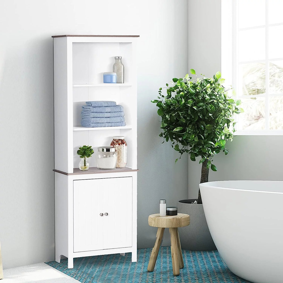 White 3-Tier Double Door Storage Cabinet Y9090