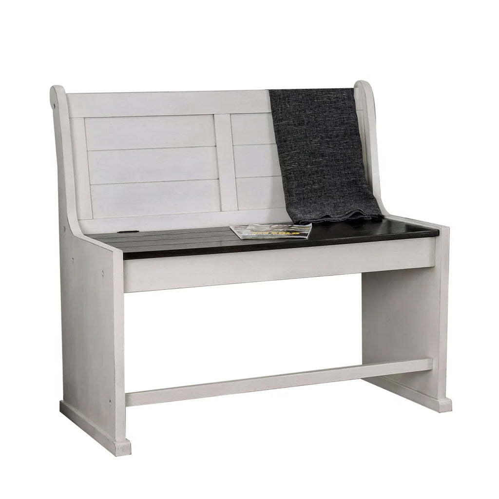 White and Black Wooden Counter Height Bench with Lift Top Seat I198024