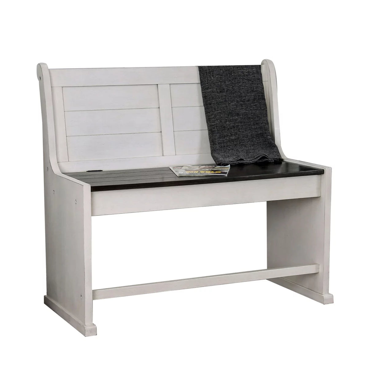 White and Black Wooden Counter Height Bench with Lift Top Seat I198024