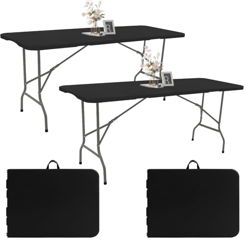 2 Pack 6 FT White Folding Plastic Table with Carrying Handle V46731