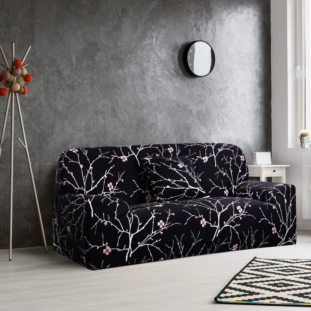 Black White Branches Sofa Slipcover P9302