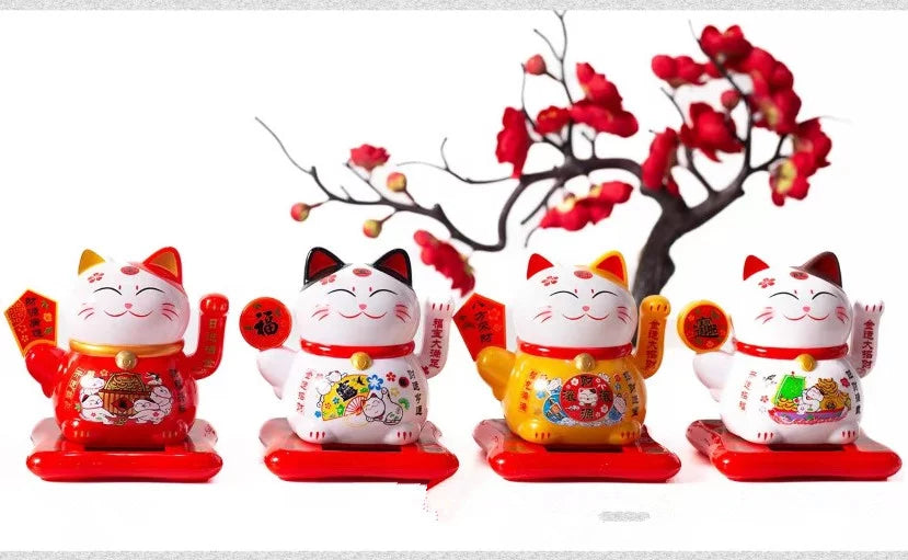 Solar Powered Dancing Toy Lucky Cat Waving Arm Maneki Neko 3 inch Set of 6 T30874