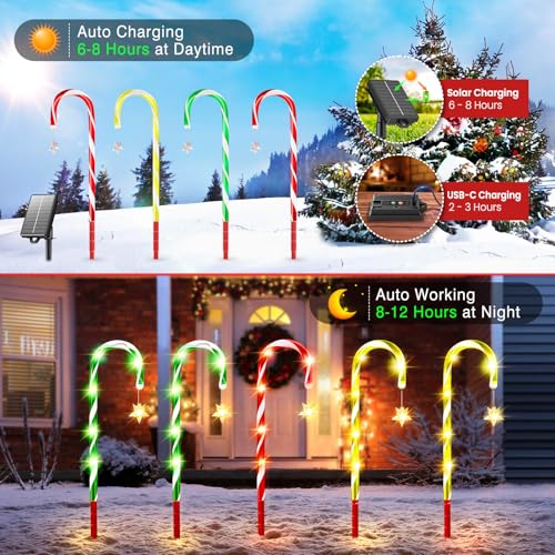 Solar Candy Cane Lights 10 Modes Waterproof 28 FT 72 LEDs K350529