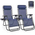 Set of 2 Blue Zero Gravity Lounge Chairs with Pillow and Cup Holder H281