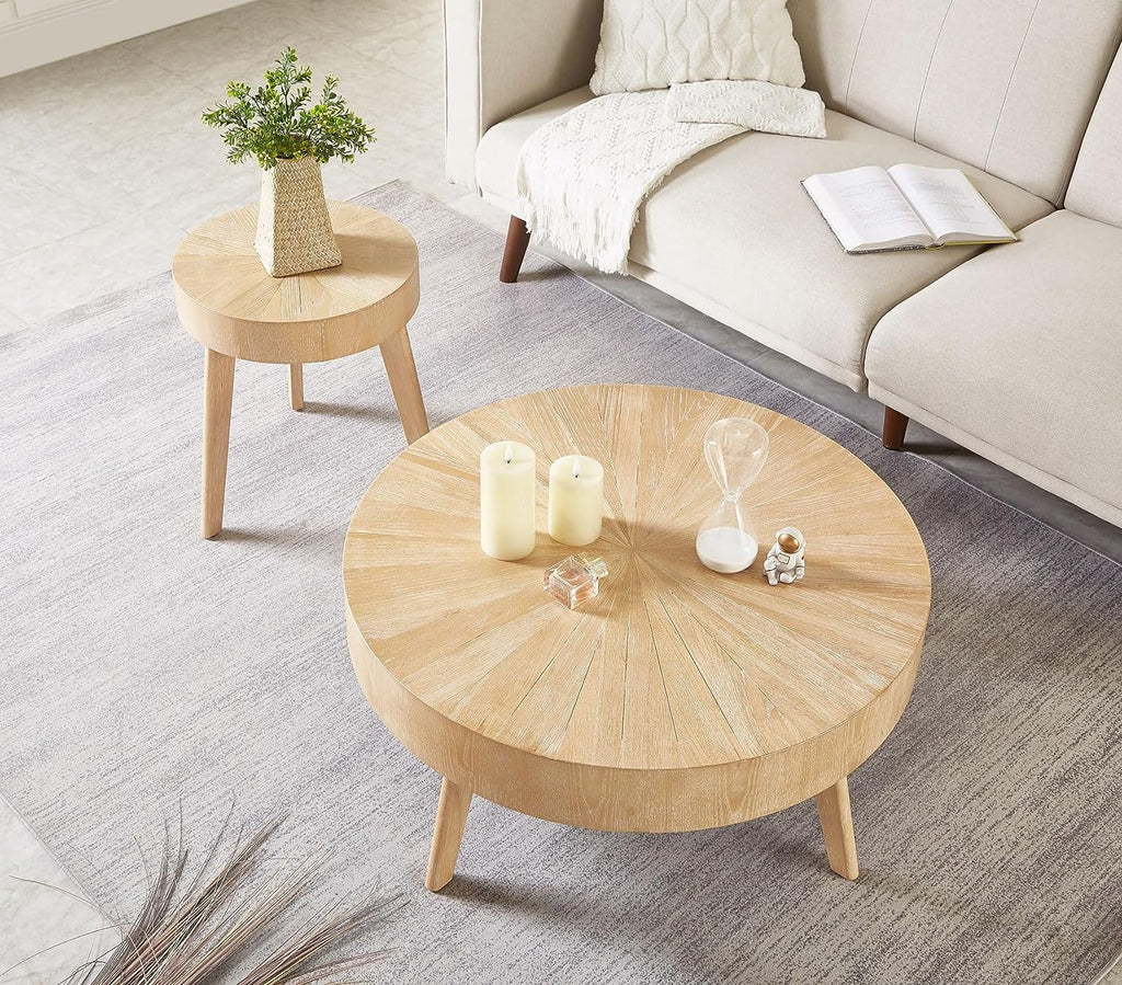 Round Solid Wood Coffee Table Set of 2 D822607