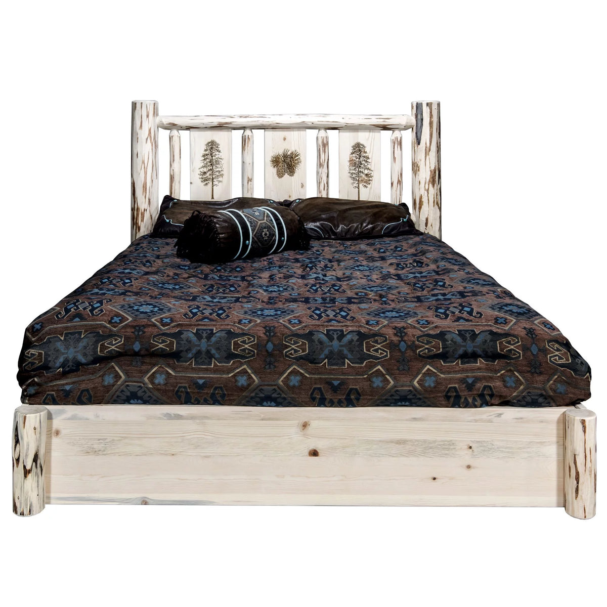 Natural Wood Full Platform Bed with Storage F10697