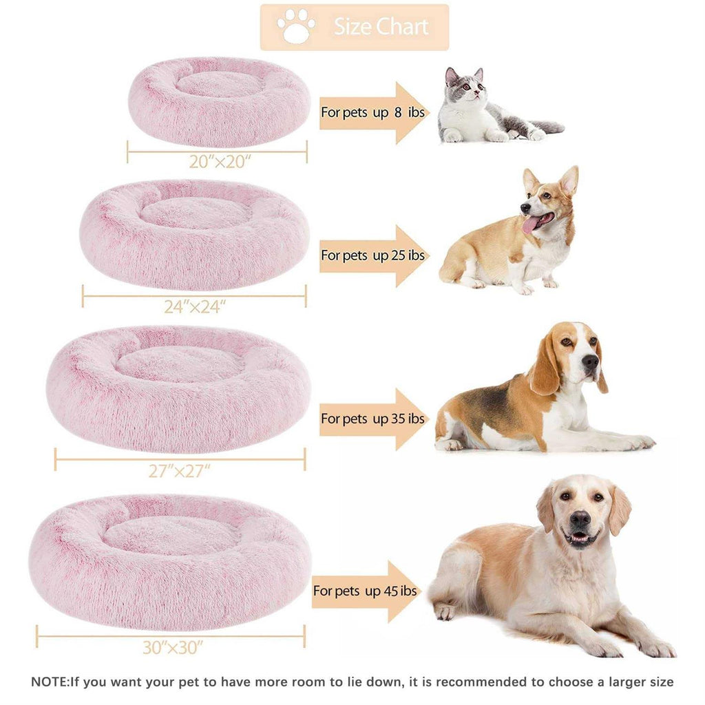Small Dog Bed Donut Faux Fur Anti-Anxiety Pet Bed Z742596