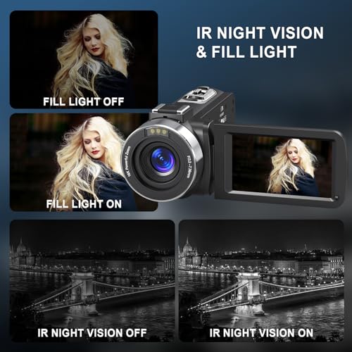 8K Video Camera Camcorder, 64MP IR Night Vision Vlogging Camera, 18X Zoom WiFi Digital Touch Screen Camcorder with 32G SD Card M612