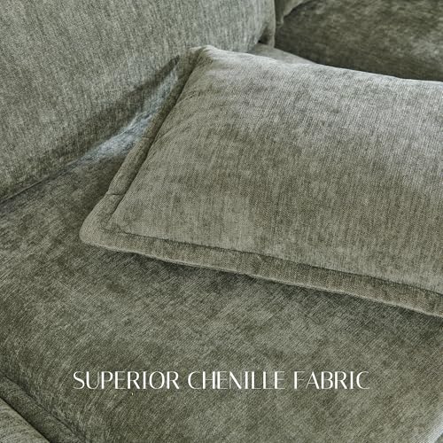 Beige White Chenille L-Shape Sectional Sofa with Ottoman X4405
