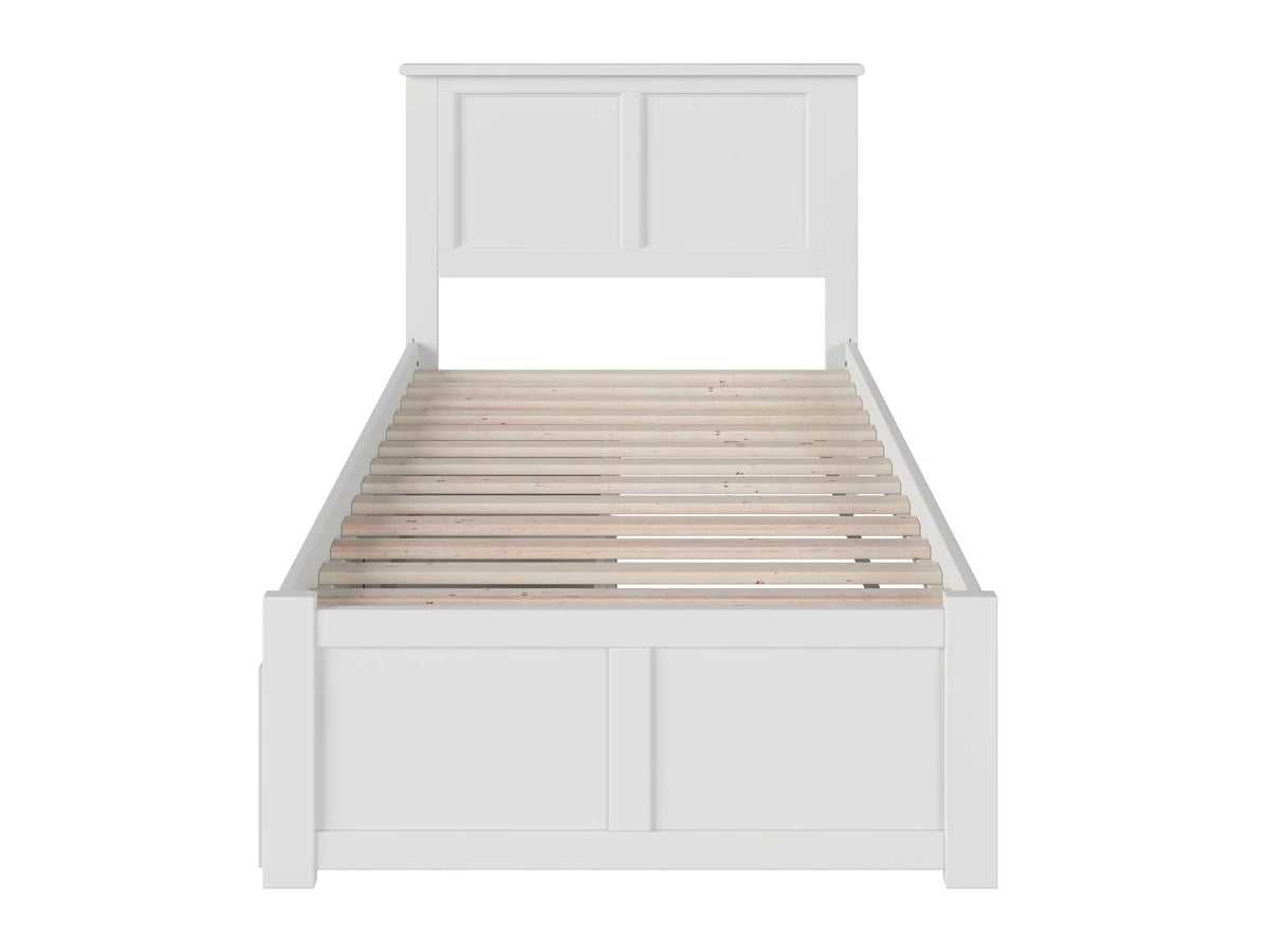 Twin Solid Wood Platform Bed with Footboard & 2 Storage Drawers in White Q17143