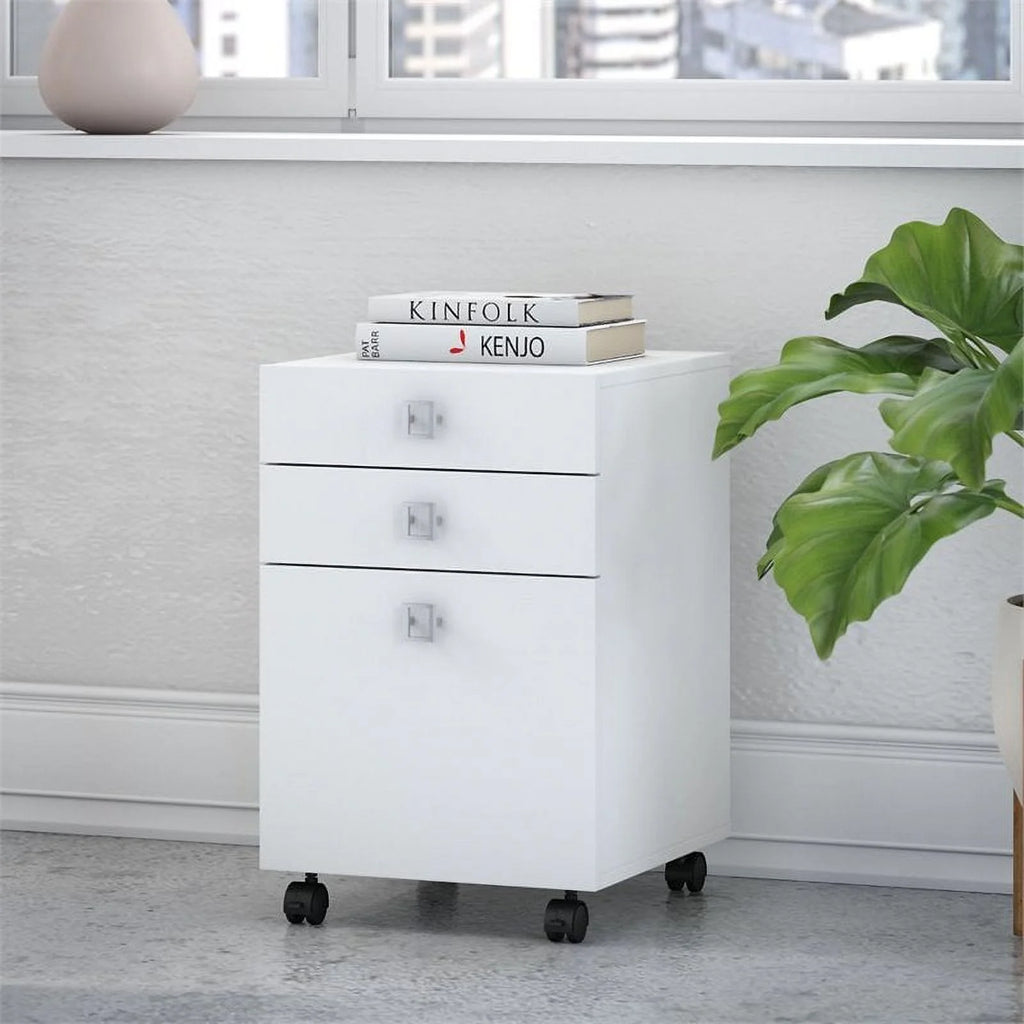White 3 Drawer Engineered Wood Mobile File Cabinet S23233